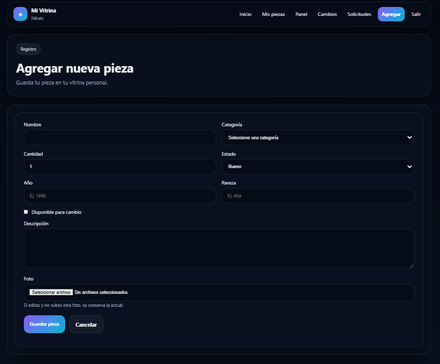 Vista del sistema de intercambio de coleccionistas